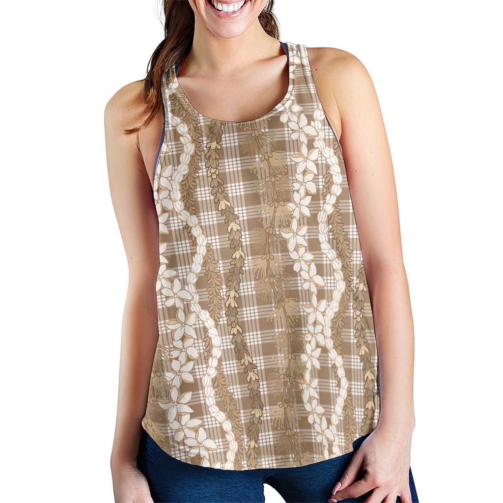 Hawaiian Ohia Lehua Lei Women Racerback Tank Plaid Palaka Kalaihaahaa Pattern - Polynesian Pride