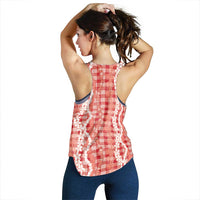 Hawaiian Ohia Lehua Lei Women Racerback Tank Plaid Palaka Ulaula Pattern - Polynesian Pride