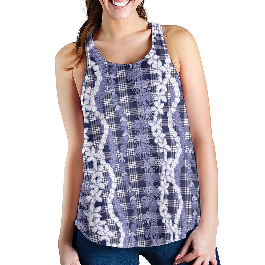 Hawaiian Ohia Lehua Lei Women Racerback Tank Plaid Palaka Uliuli hohonu Pattern - Polynesian Pride