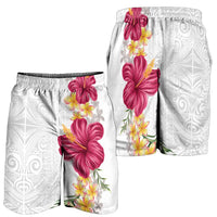 Hawaiian Plumeria and Hibiscus Shorts for Men White Mode - Polynesian Pride