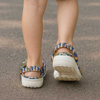 Hawaiian Plumeria Lei Clogs Shoes Kakau Motifs and Palaka Half Style Blue Color LT03 - Polynesian Pride