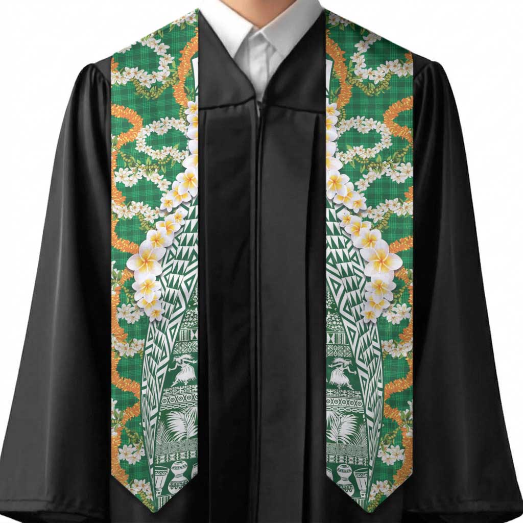 Hawaiian Plumeria Lei Graduation Stole Kakau Motifs and Palaka Half Style Green Color