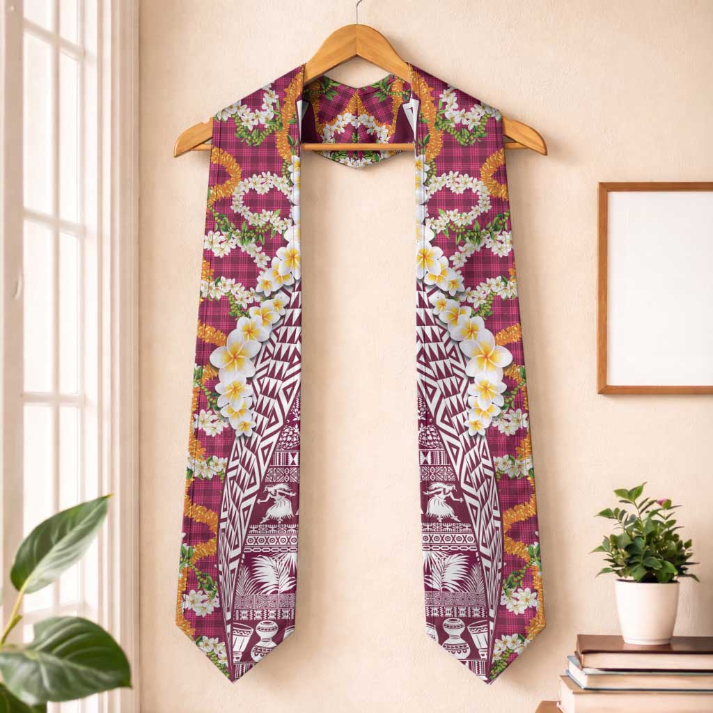 Hawaiian Plumeria Lei Graduation Stole Kakau Motifs and Palaka Half Style Pink Color