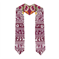 Hawaiian Plumeria Lei Graduation Stole Kakau Motifs and Palaka Half Style Pink Color