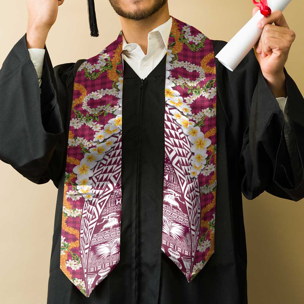 Hawaiian Plumeria Lei Graduation Stole Kakau Motifs and Palaka Half Style Pink Color