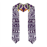 Hawaiian Plumeria Lei Graduation Stole Kakau Motifs and Palaka Half Style Purple Color