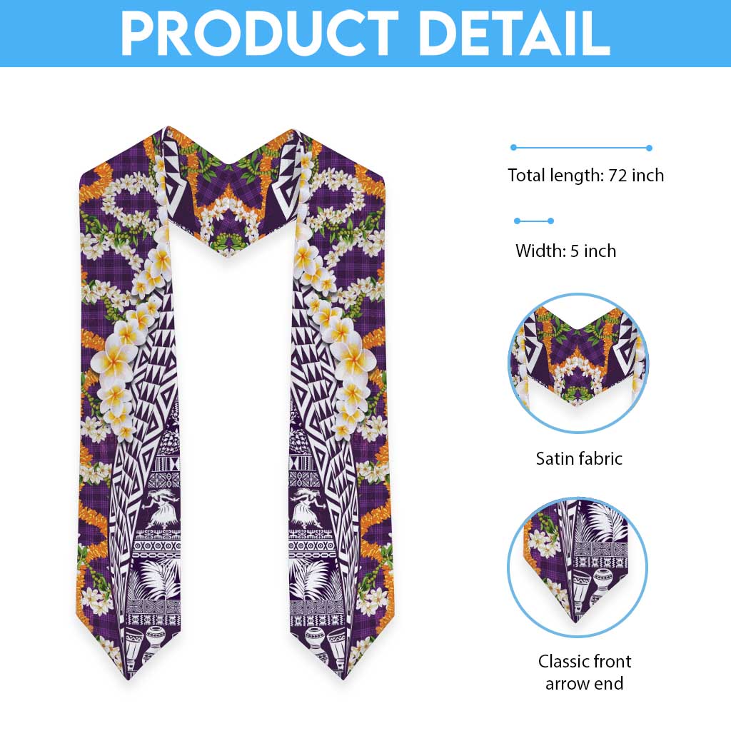 Hawaiian Plumeria Lei Graduation Stole Kakau Motifs and Palaka Half Style Purple Color