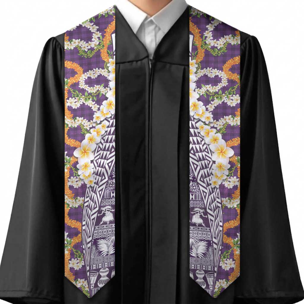 Hawaiian Plumeria Lei Graduation Stole Kakau Motifs and Palaka Half Style Purple Color