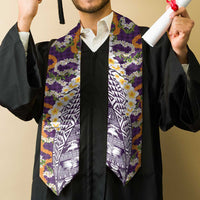 Hawaiian Plumeria Lei Graduation Stole Kakau Motifs and Palaka Half Style Purple Color