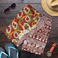 Hawaiian Plumeria Lei Shorts for Men Kakau Motifs and Palaka Half Style Red Color LT03 Red - Polynesian Pride
