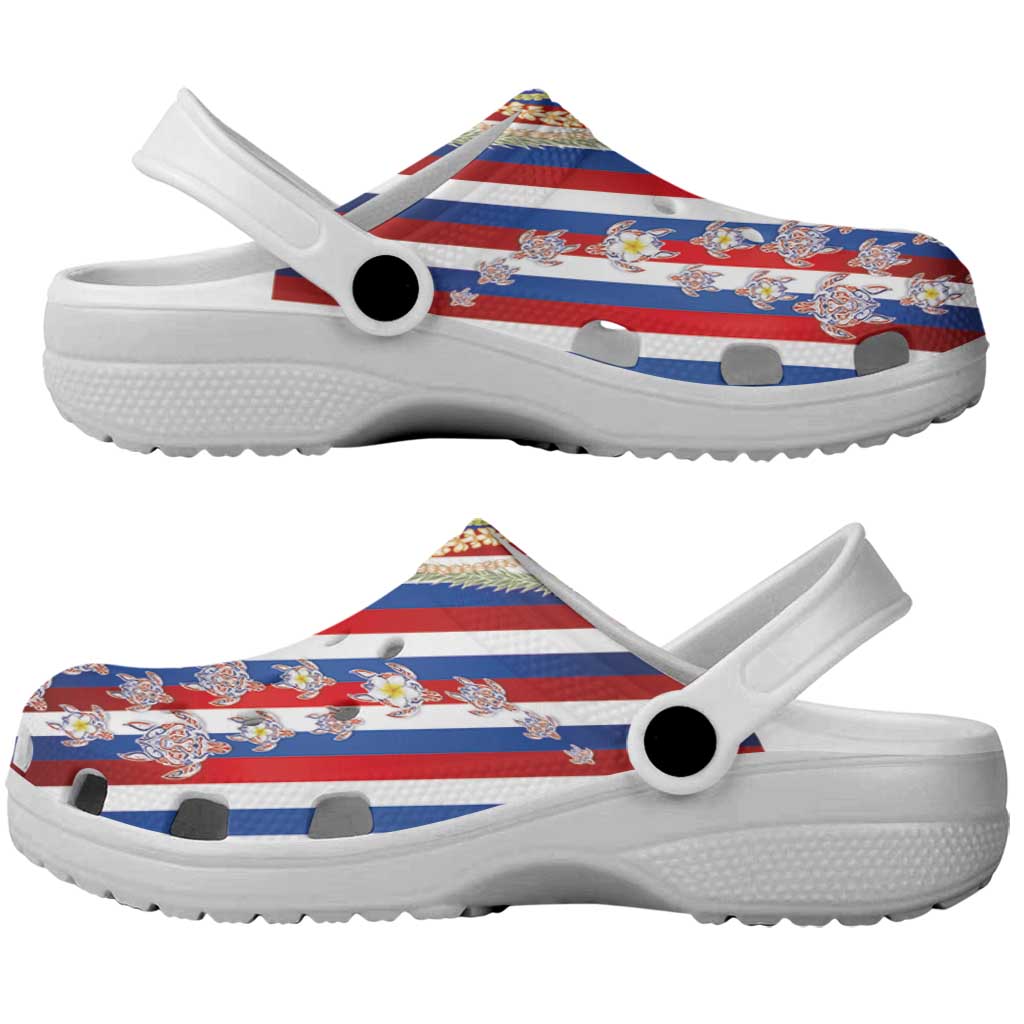 Hawaiian Polynesian Tribal Turtles Clogs Shoes with Lei and Flag Style