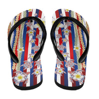 Hawaiian Polynesian Tribal Turtles Flip Flops with Lei and Flag Style