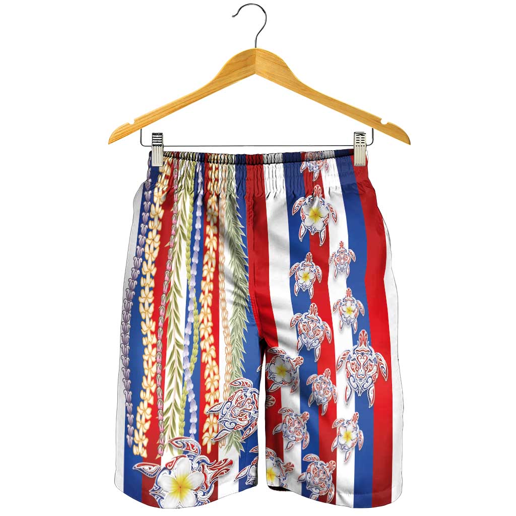 Hawaiian Polynesian Tribal Turtles Shorts for Men with Lei and Flag Style LT03 - Polynesian Pride