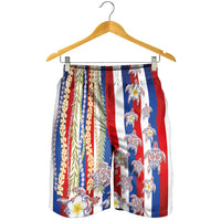 Hawaiian Polynesian Tribal Turtles Shorts for Men with Lei and Flag Style LT03 - Polynesian Pride