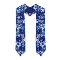 Hawaiian Quilt Pattern Graduation Stole Hibiscus and Tribal Element Vintage Blue Vibe