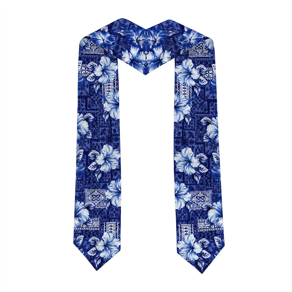 Hawaiian Quilt Pattern Graduation Stole Hibiscus and Tribal Element Vintage Blue Vibe