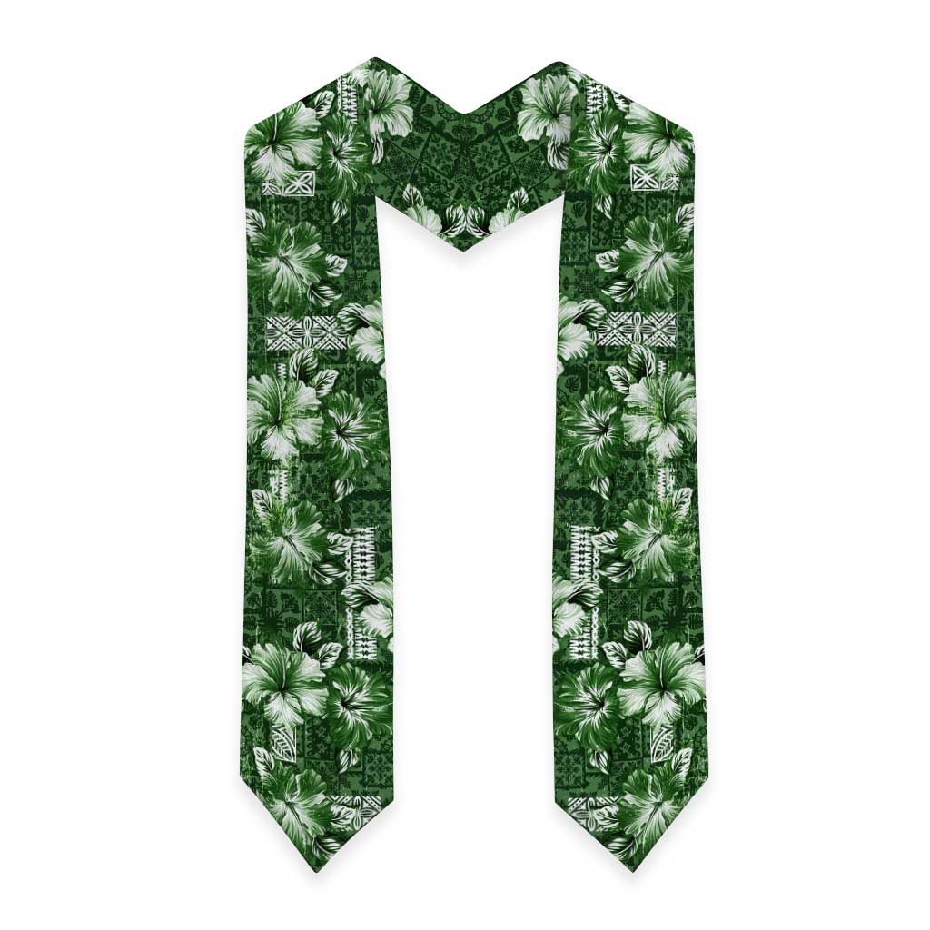 Hawaiian Quilt Pattern Graduation Stole Hibiscus and Tribal Element Vintage Green Vibe LT03 - Polynesian Pride