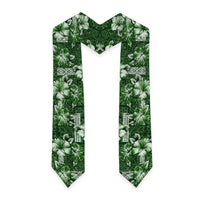 Hawaiian Quilt Pattern Graduation Stole Hibiscus and Tribal Element Vintage Green Vibe LT03 - Polynesian Pride