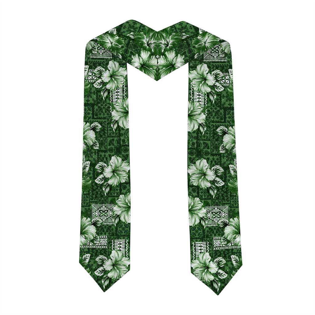 Hawaiian Quilt Pattern Graduation Stole Hibiscus and Tribal Element Vintage Green Vibe LT03 - Polynesian Pride