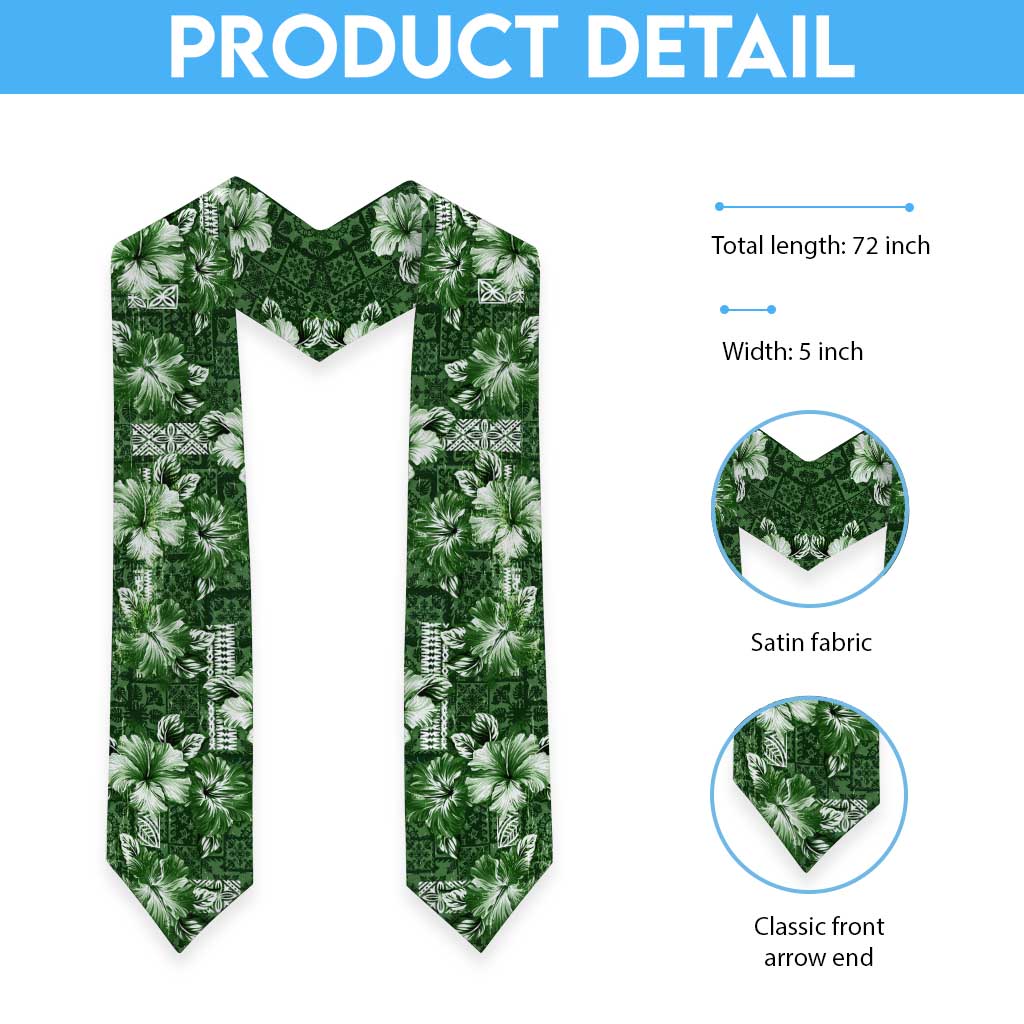 Hawaiian Quilt Pattern Graduation Stole Hibiscus and Tribal Element Vintage Green Vibe LT03 - Polynesian Pride