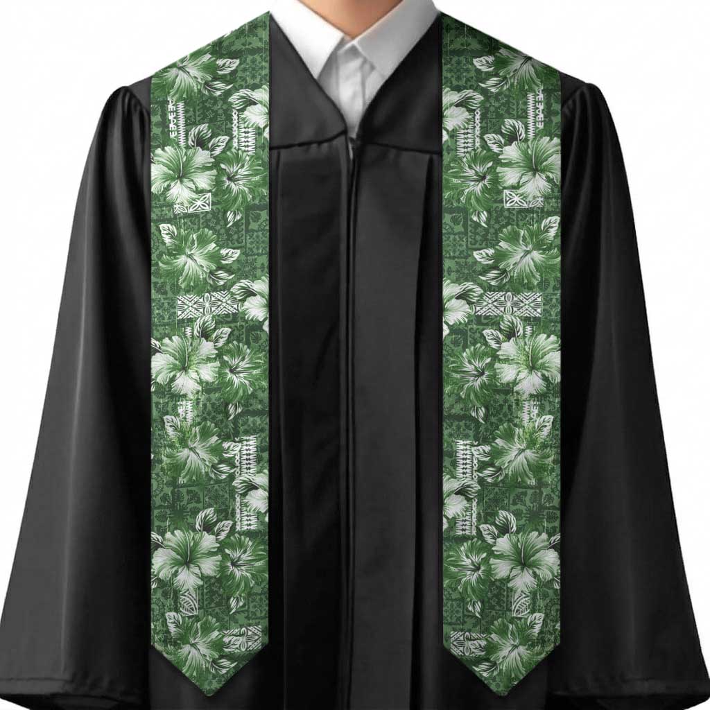 Hawaiian Quilt Pattern Graduation Stole Hibiscus and Tribal Element Vintage Green Vibe LT03 - Polynesian Pride