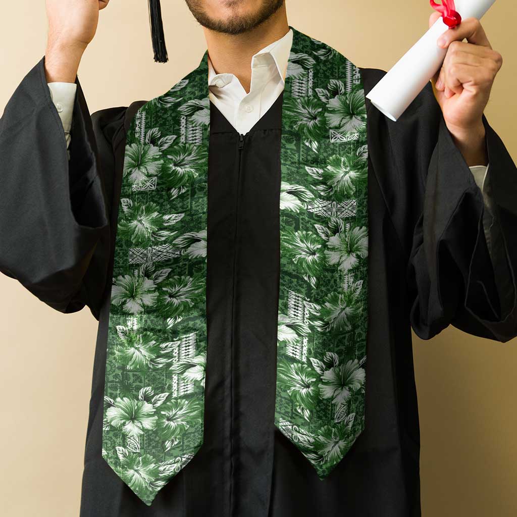 Hawaiian Quilt Pattern Graduation Stole Hibiscus and Tribal Element Vintage Green Vibe LT03 - Polynesian Pride