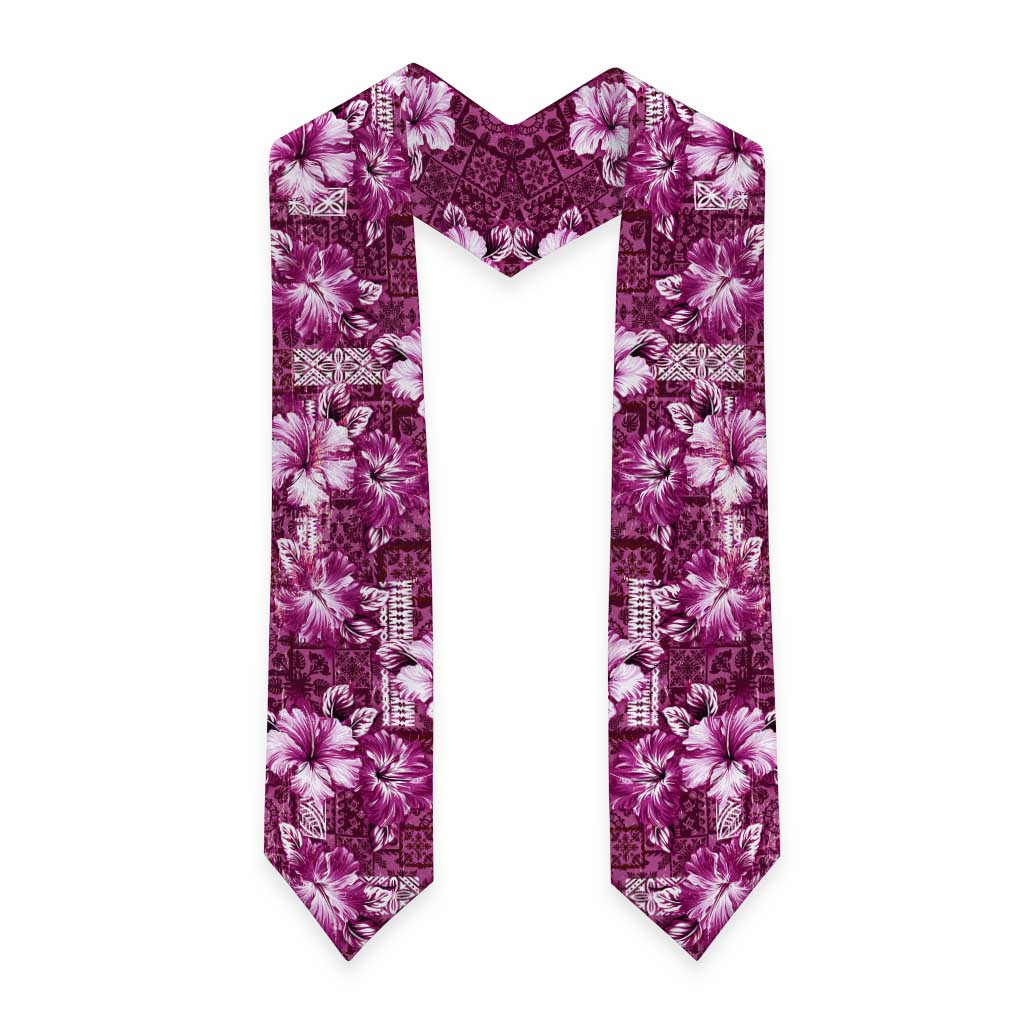 Hawaiian Quilt Pattern Graduation Stole Hibiscus and Tribal Element Vintage Pink Vibe