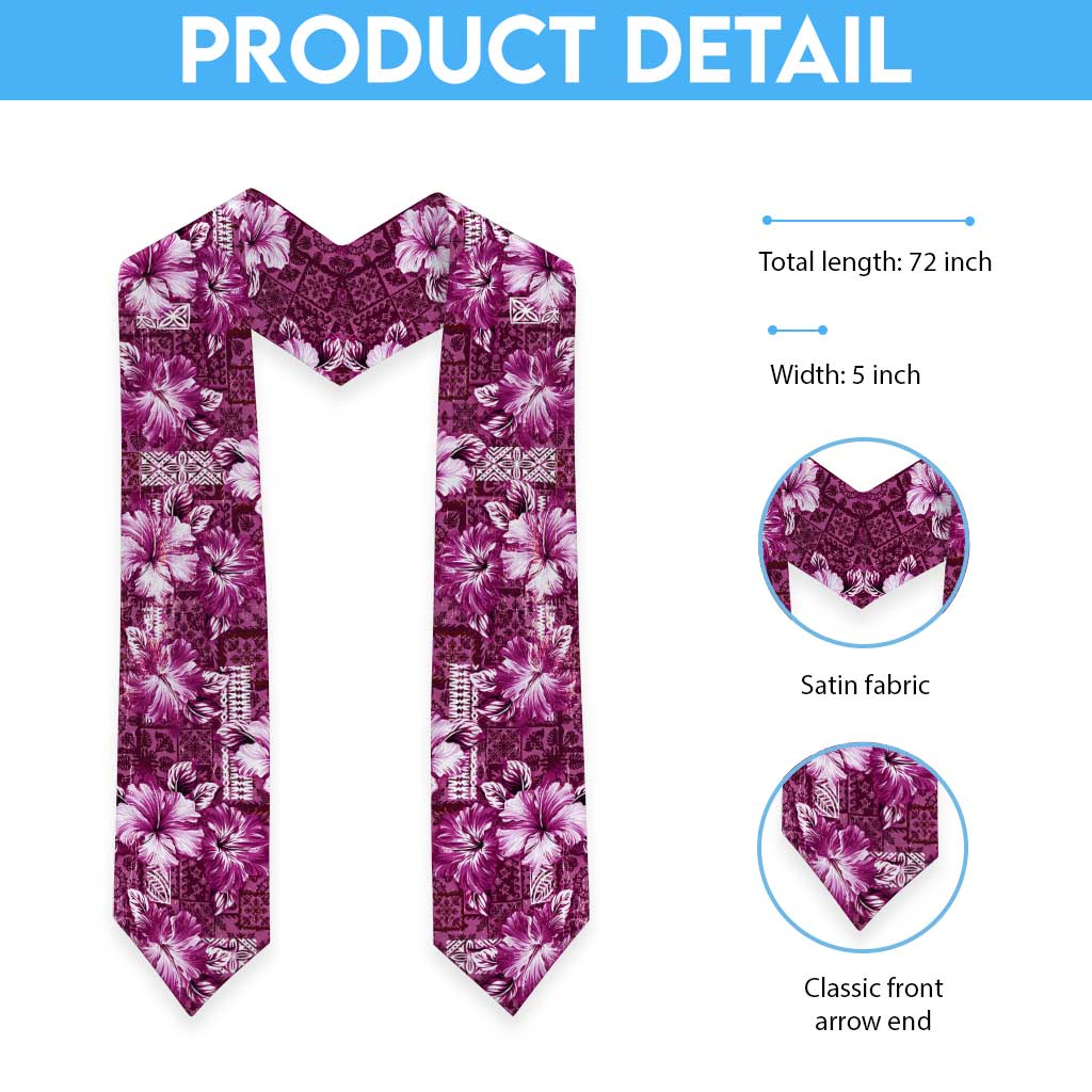Hawaiian Quilt Pattern Graduation Stole Hibiscus and Tribal Element Vintage Pink Vibe