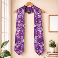 Hawaiian Quilt Pattern Graduation Stole Hibiscus and Tribal Element Vintage Purple Vibe