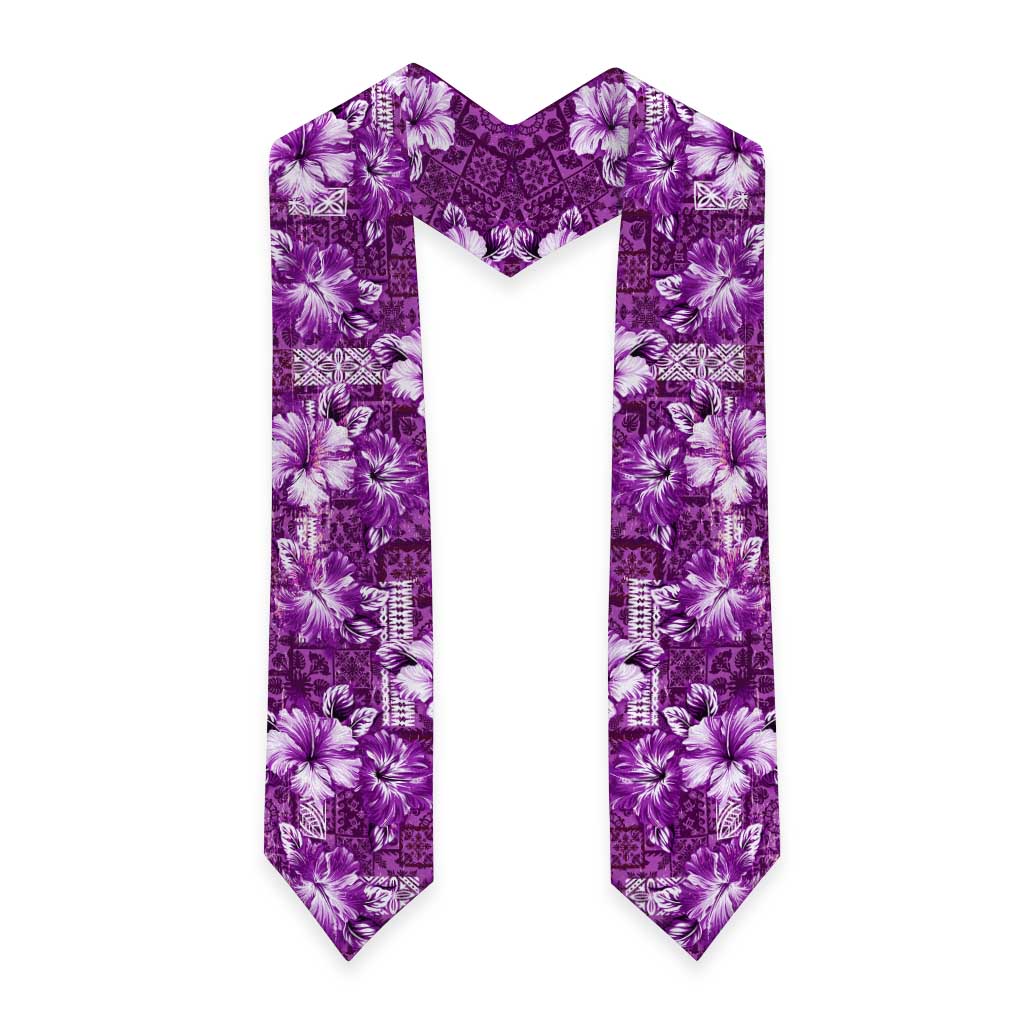 Hawaiian Quilt Pattern Graduation Stole Hibiscus and Tribal Element Vintage Purple Vibe