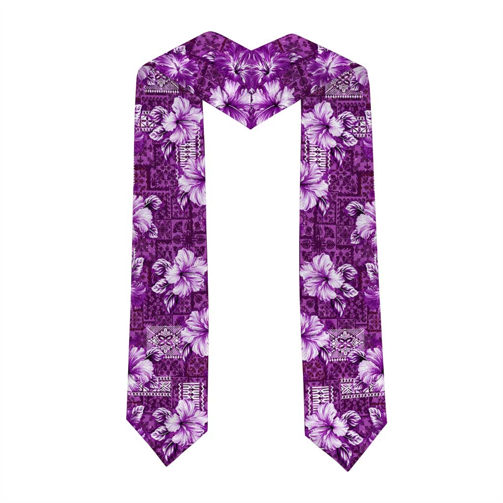 Hawaiian Quilt Pattern Graduation Stole Hibiscus and Tribal Element Vintage Purple Vibe