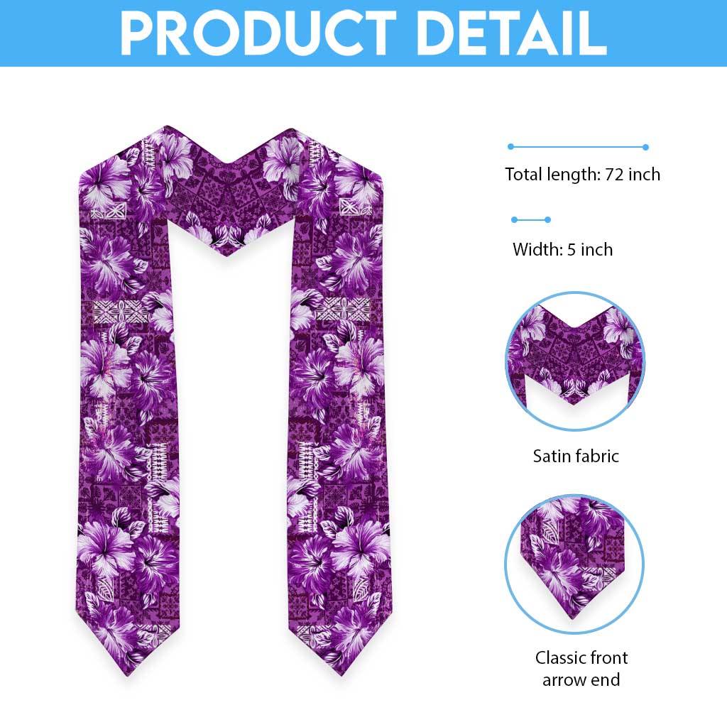 Hawaiian Quilt Pattern Graduation Stole Hibiscus and Tribal Element Vintage Purple Vibe