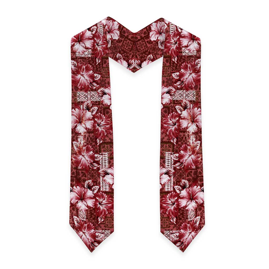 Hawaiian Quilt Pattern Graduation Stole Hibiscus and Tribal Element Vintage Red Vibe