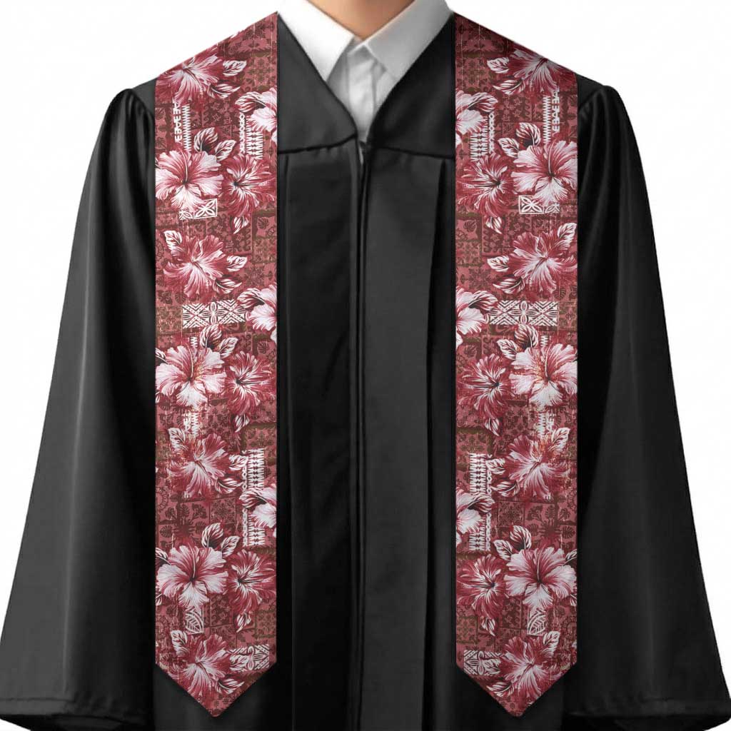 Hawaiian Quilt Pattern Graduation Stole Hibiscus and Tribal Element Vintage Red Vibe