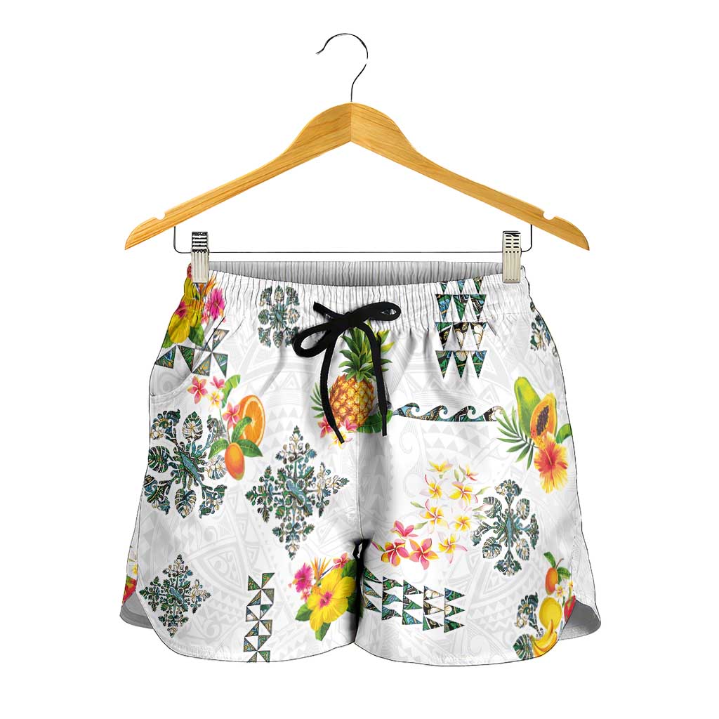 Hawaiian Quilts Shorts for Women Tropical Fruits and Plants