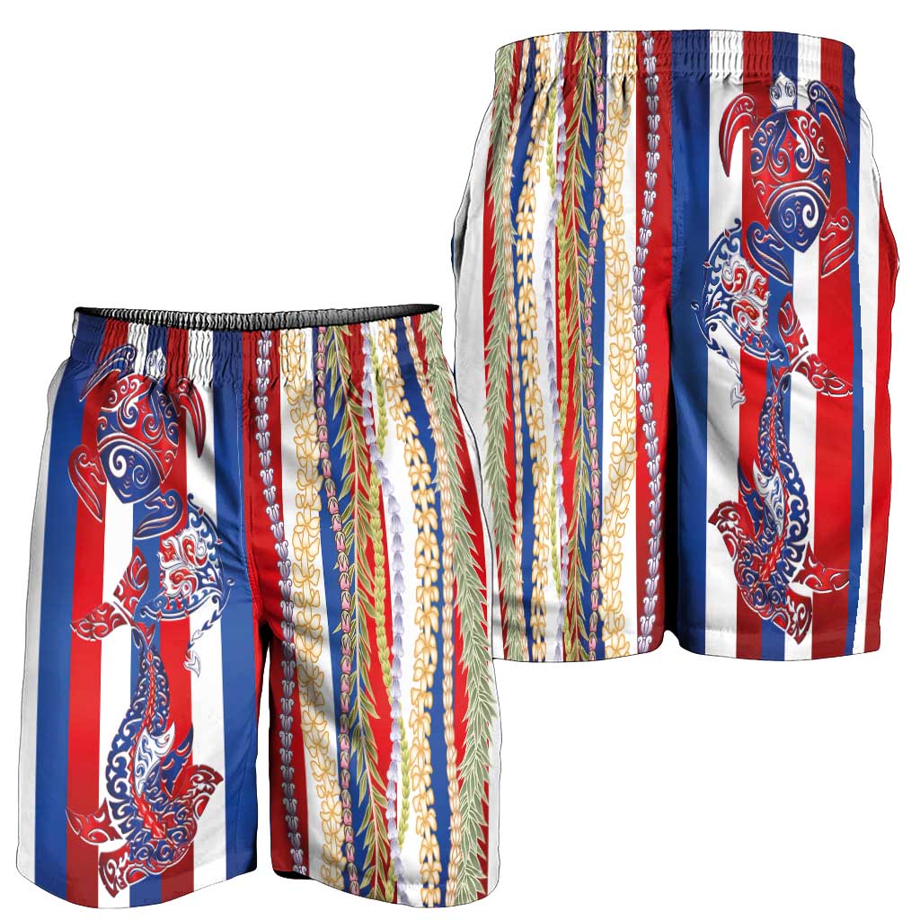 Hawaiian Sea Animals Shorts for Men with Lei and Flag Style