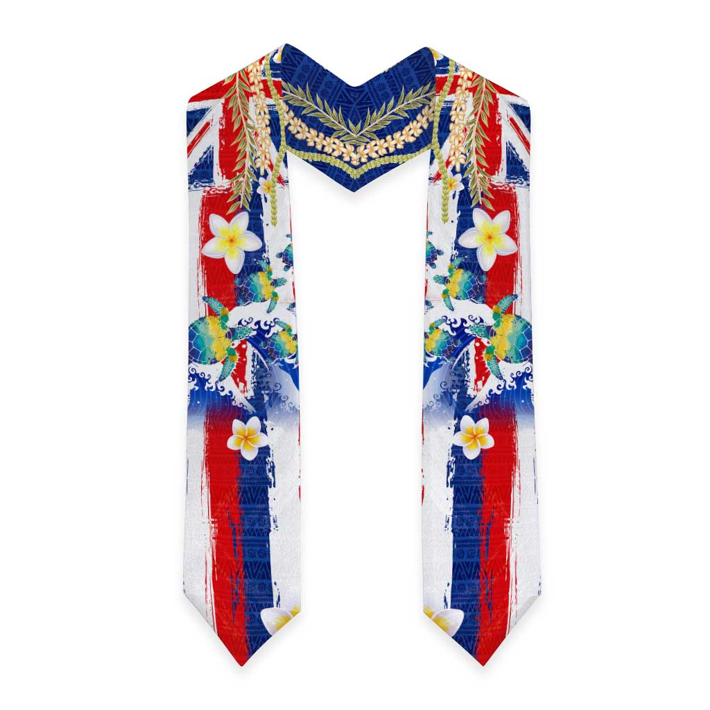 Hawaiian Sea Turtles and Plumeria Graduation Stole with Lei and Flag Grunge Style