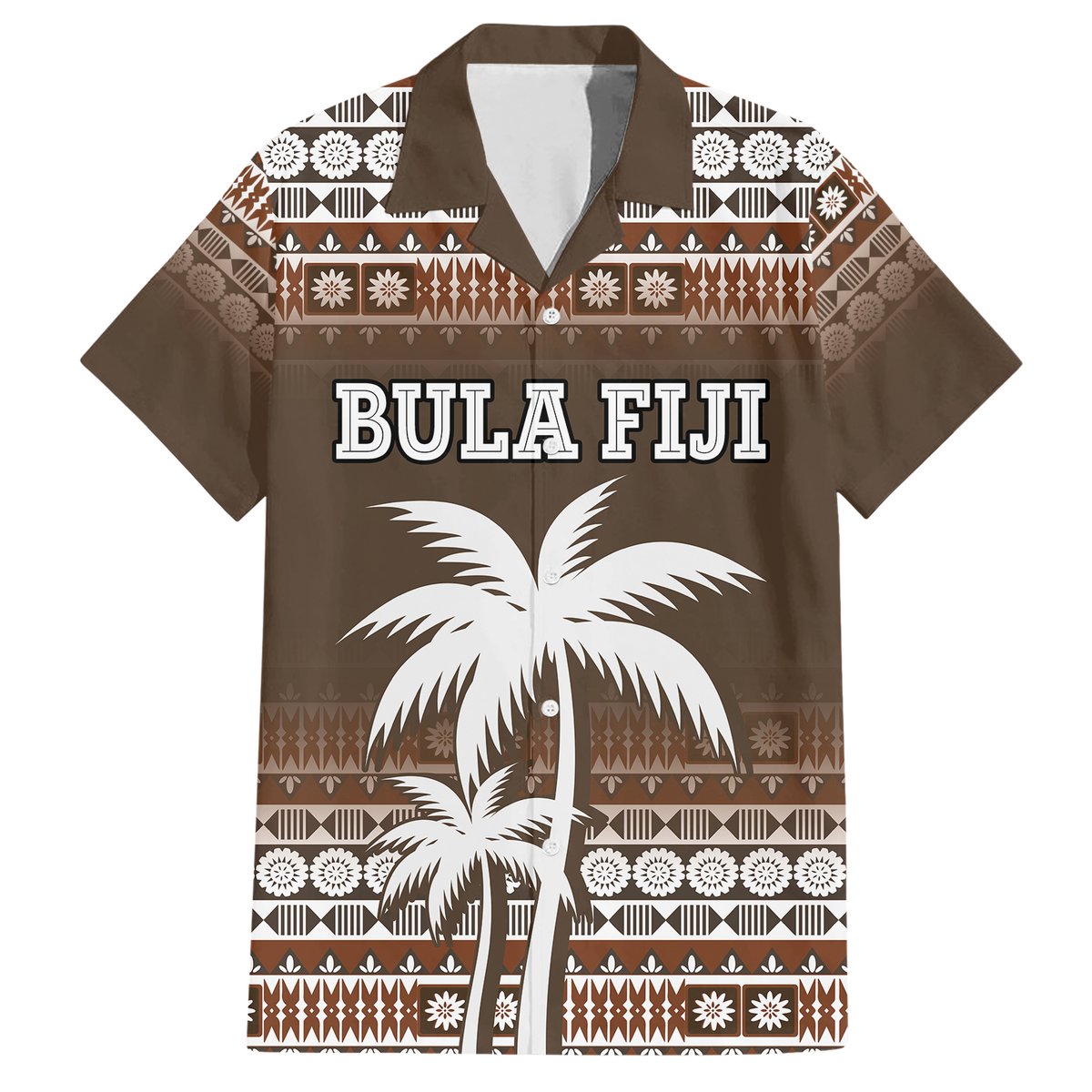 Fiji Hawaiian Shirt Custom Bula Fiji Masi Brown Patterns LT9 Black - Polynesian Pride