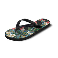 Hawaiian Taro Leaves and Ohia Lehua Flip Flops Polynesian Tribal Art Tropical Plants Motifs Colorful