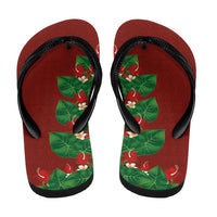 Hawaiian Taro Leaves-Hibiscus and Plumeria Flip Flops Polynesian Art-Kakau Tattoo Red