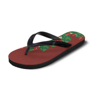 Hawaiian Taro Leaves-Hibiscus and Plumeria Flip Flops Polynesian Art-Kakau Tattoo Red