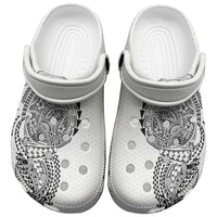 Hawaiian Traditional Tattoos Clogs Shoes Kakau Tribal Tropical Plant Motif White Color