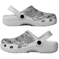 Hawaiian Traditional Tattoos Clogs Shoes Kakau Tribal Tropical Plant Motif White Color
