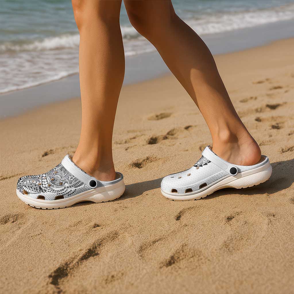 Hawaiian Traditional Tattoos Clogs Shoes Kakau Tribal Tropical Plant Motif White Color