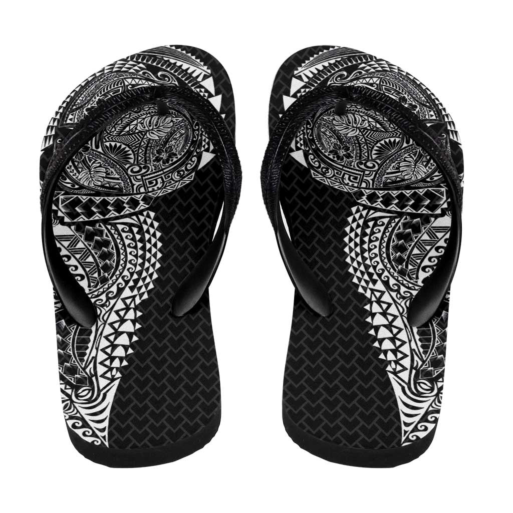 Hawaiian Traditional Tattoos Flip Flops Kakau Tribal Tropical Plant Motif Black Color