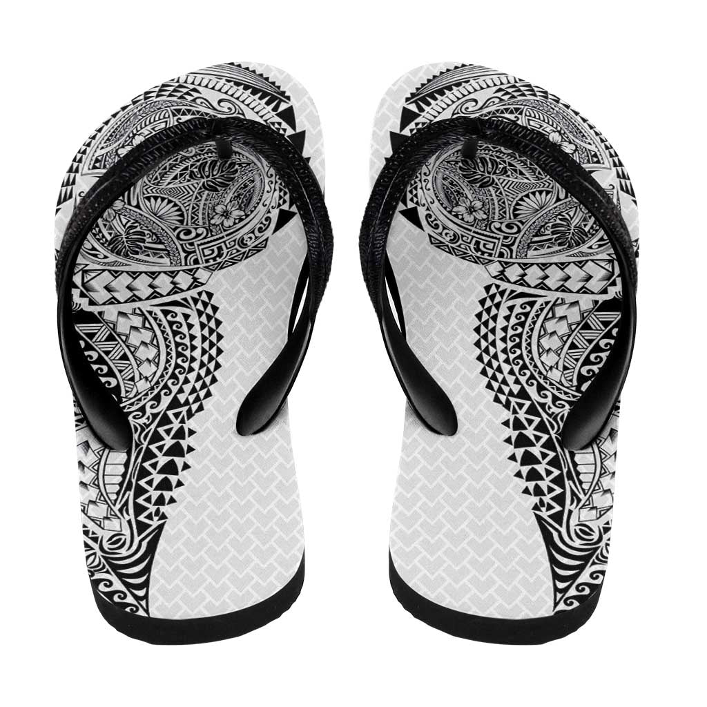 Hawaiian Traditional Tattoos Flip Flops Kakau Tribal Tropical Plant Motif White Color
