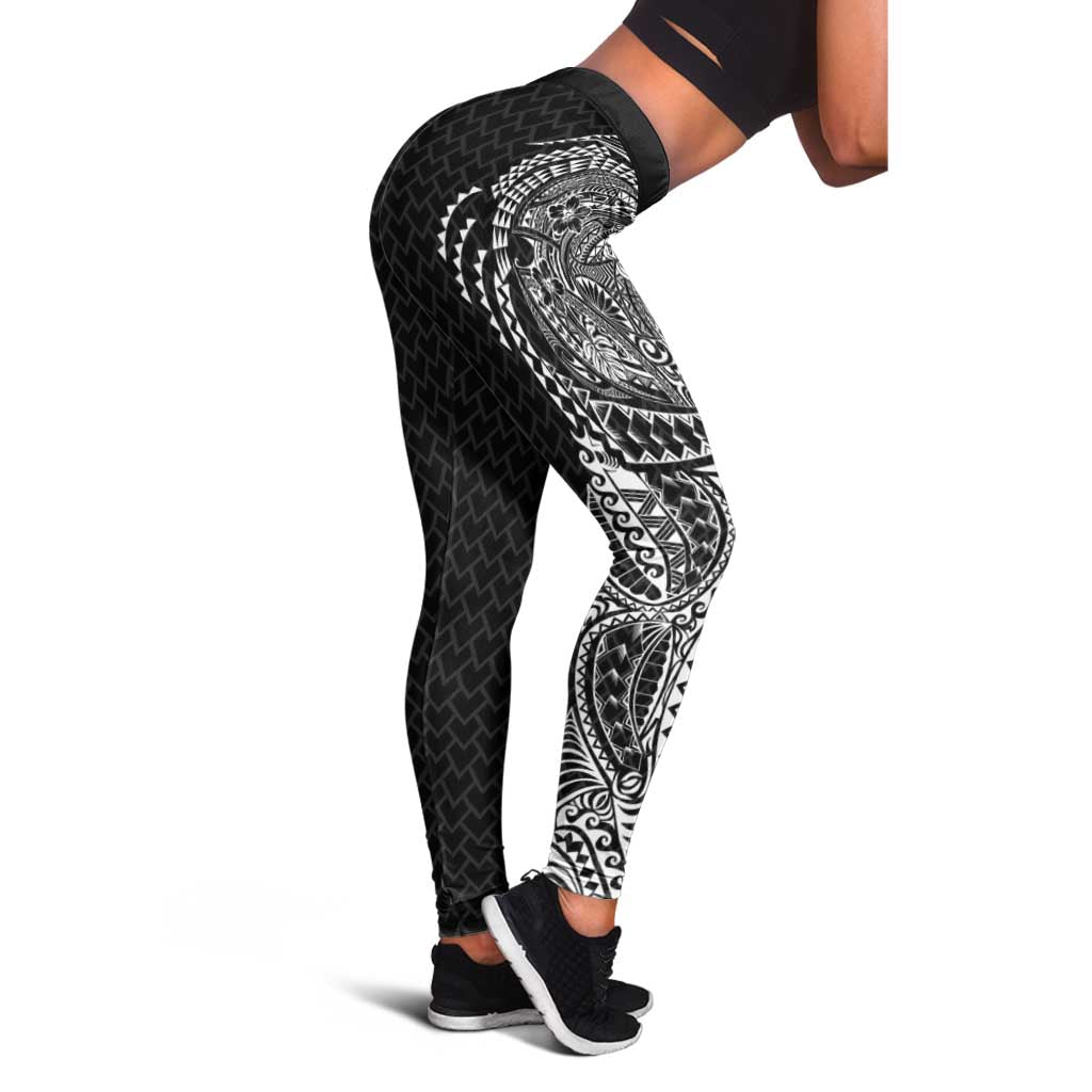 Hawaiian Traditional Tattoos Leggings Kakau Tribal Tropical Plant Motif Black Color
