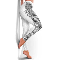 Hawaiian Traditional Tattoos Leggings Kakau Tribal Tropical Plant Motif White Color