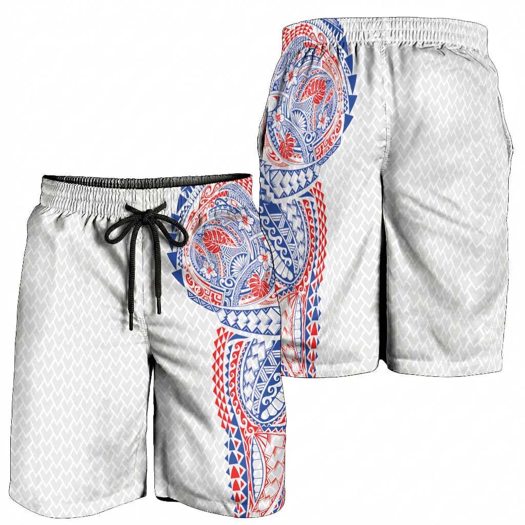 Hawaiian Traditional Tattoos Shorts for Men Kakau Tribal Tropical Plant Motif Hawaii Flag Color Inspired