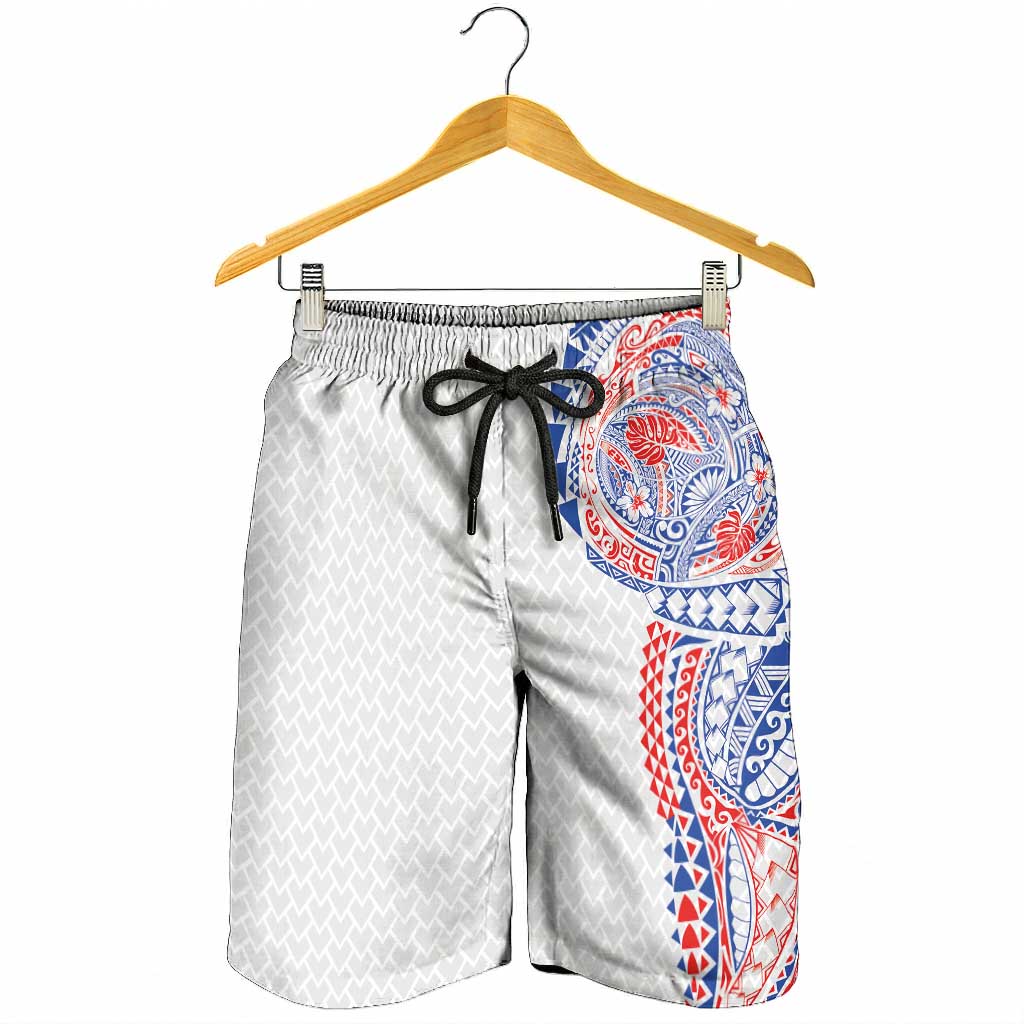 Hawaiian Traditional Tattoos Shorts for Men Kakau Tribal Tropical Plant Motif Hawaii Flag Color Inspired